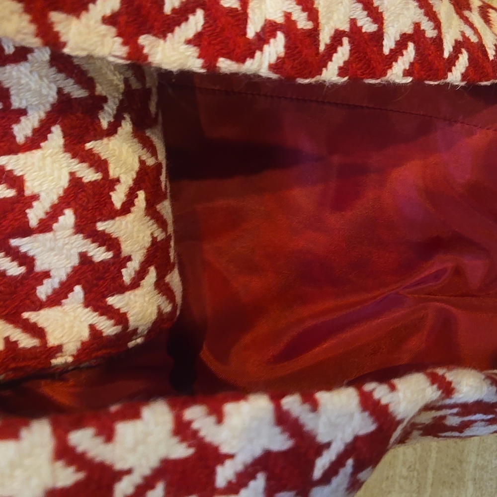 Talbot's Red/White Houndstooth Wool Blend Fully Lined Moto Jacket - Picture 5 of 9